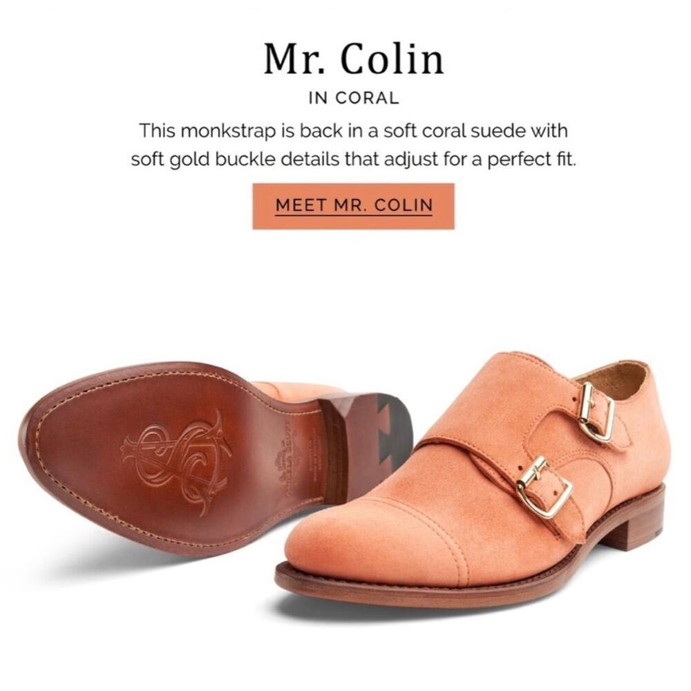 The Office Of Angela Scott Mr. Colin Soft Coral Suede Monkstrap Shoe W 38/ 8 Rar